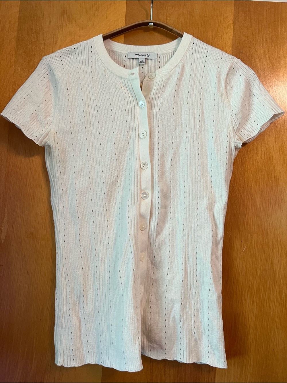 Madewell Cream Short-Sleeve Button-Front Knit Tee